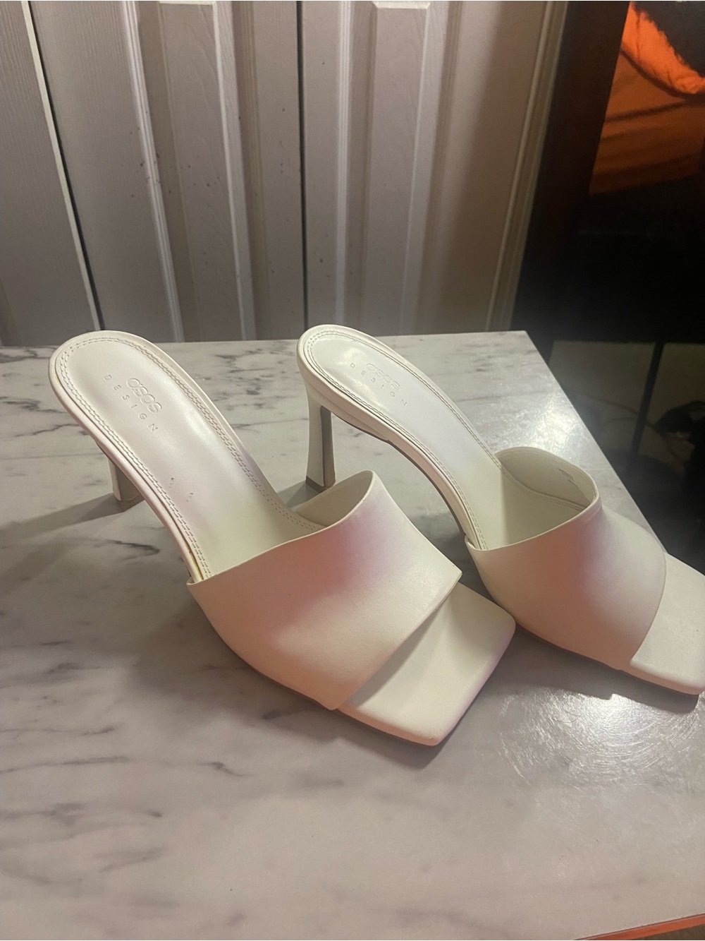 ASOS Cream Open-Toe Mule Heels - Picture 4 of 5